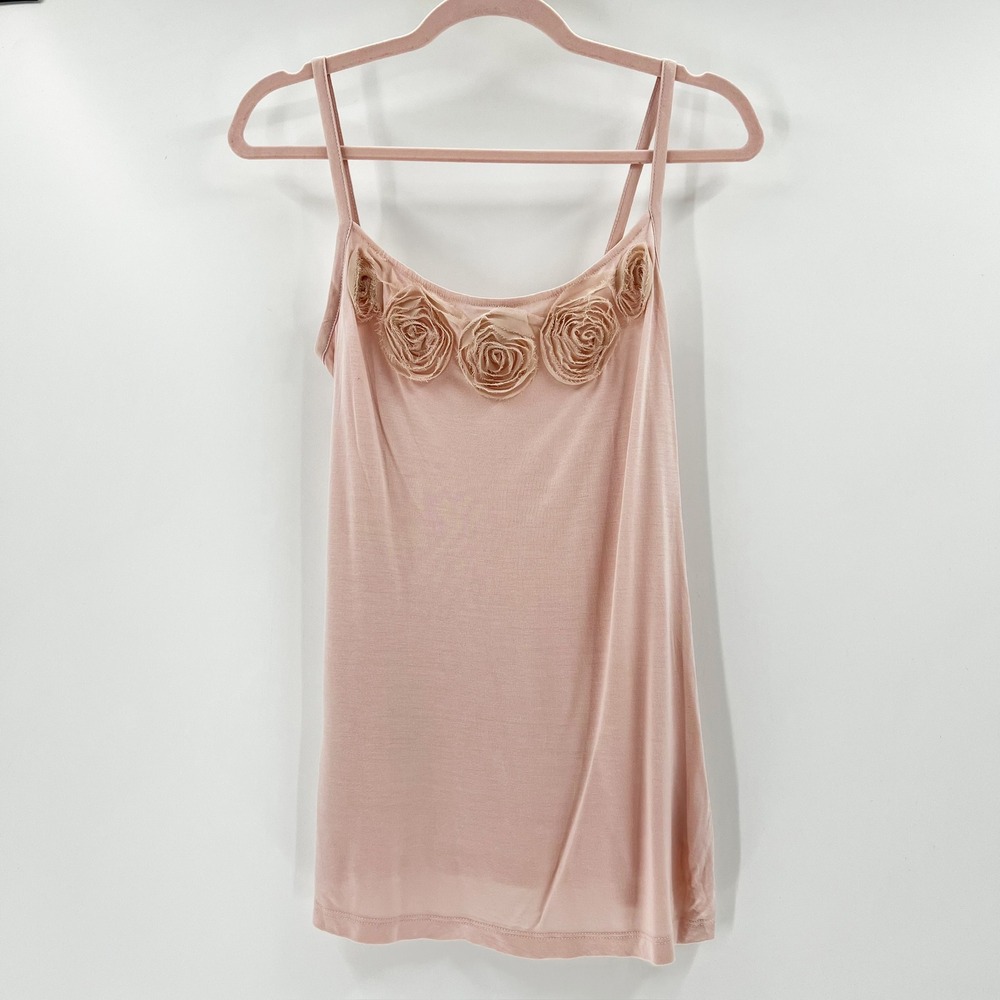 H&M‎ Pink Camisole Top 3D Floral Rosette Scoop Neck Viscose Size 8